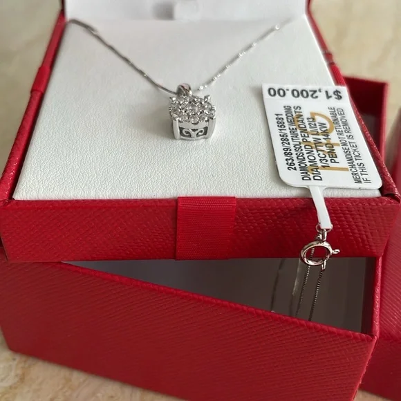 NWT Diamond Halo 18" Pendant Necklace (1/3 ct. t.w.) in 14k White Gold. $1200 - Picture 7 of 17